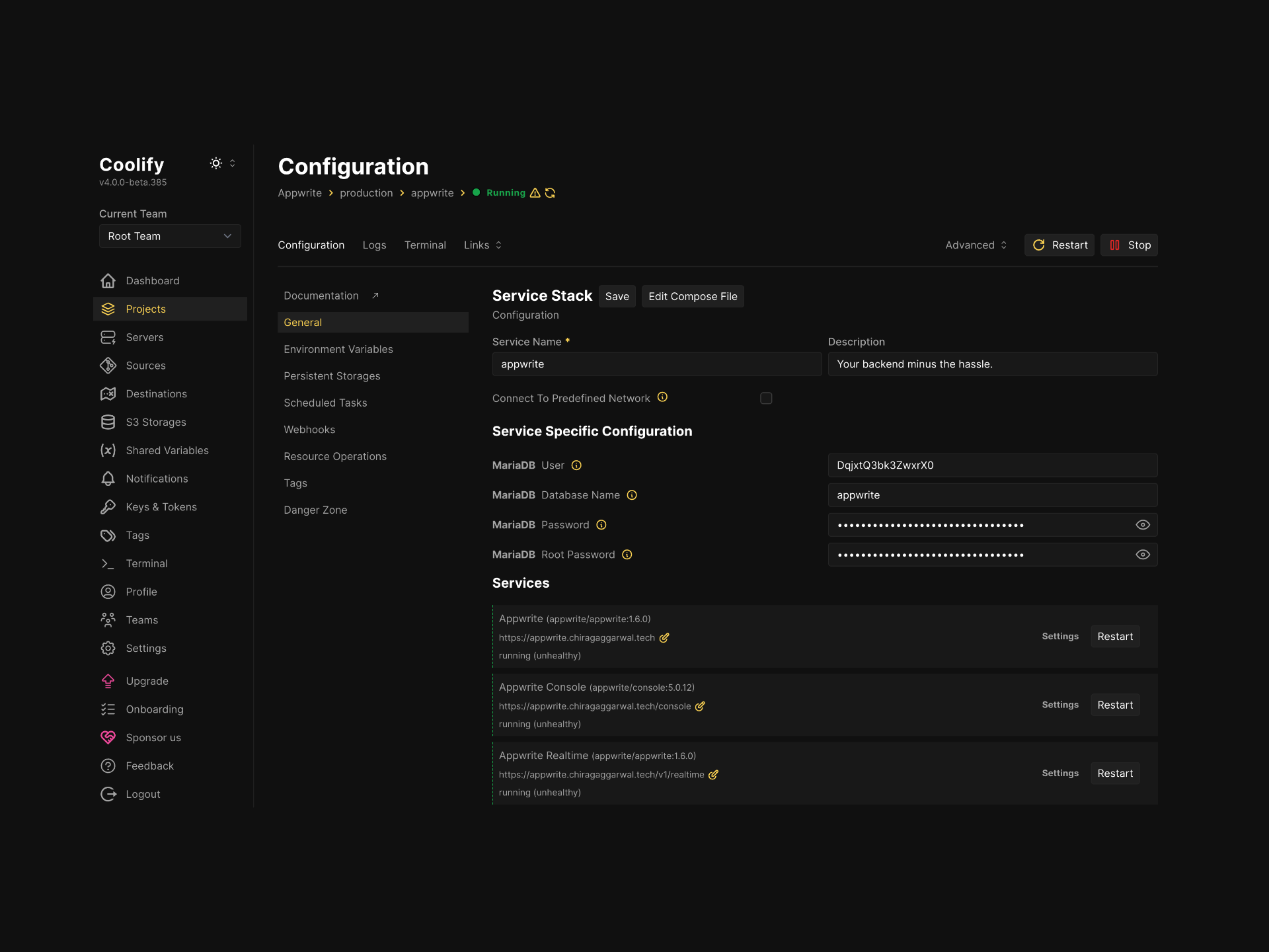 Coolify Dashboard