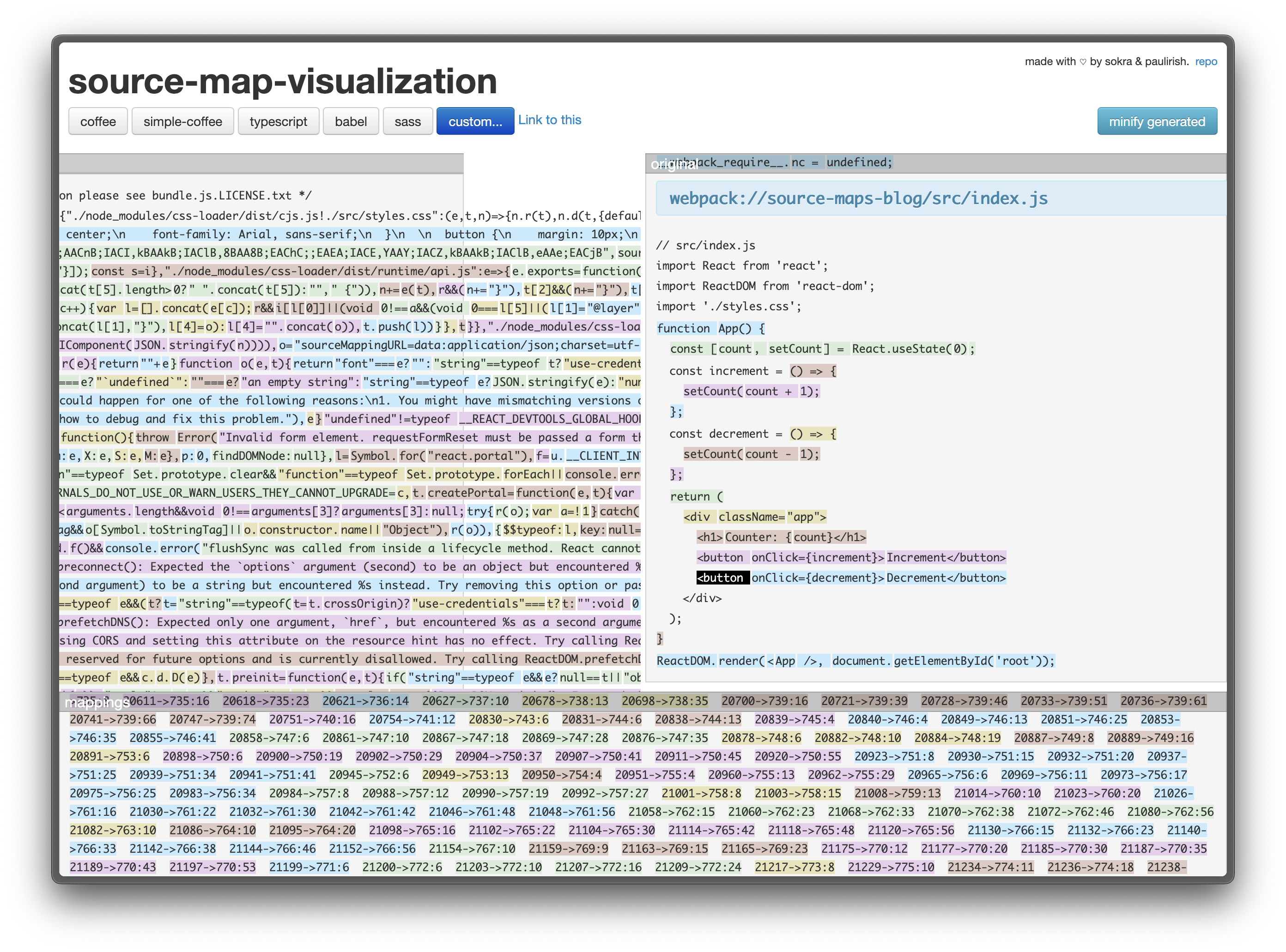 Showing a visualization of source map