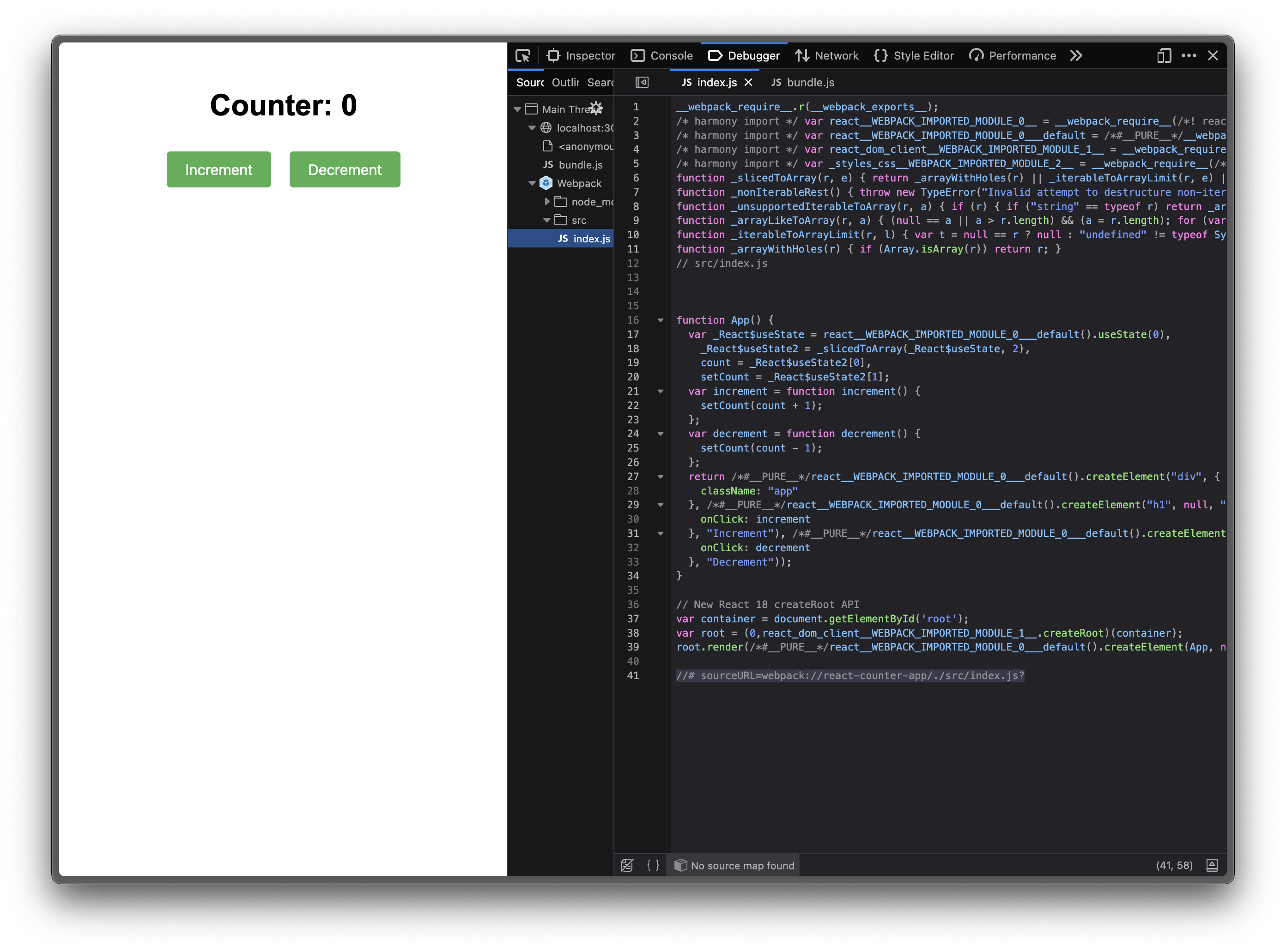 Showing source map in dev tools