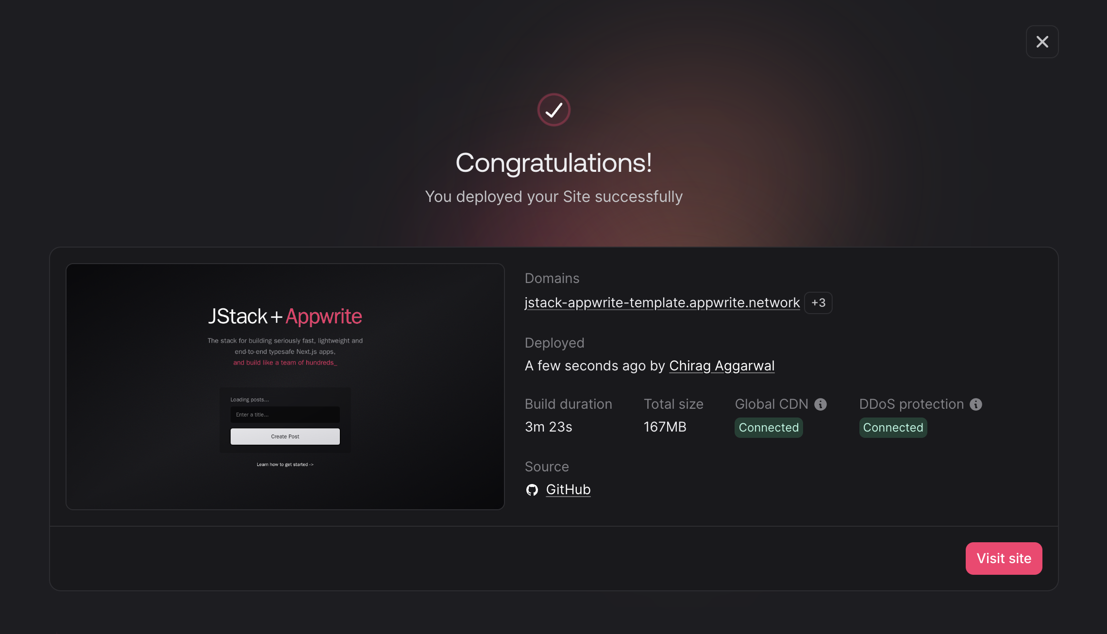 Deployment successful screenshot
