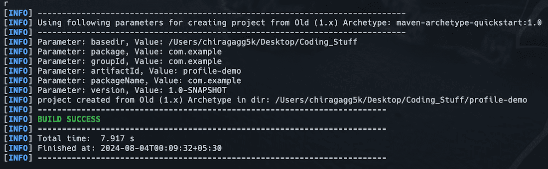 Output of the create new Maven project command
